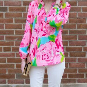 Lilly Pulitzer Rare First Impressions 100% Silk Elsa Top Sz Lg Holy Grail!